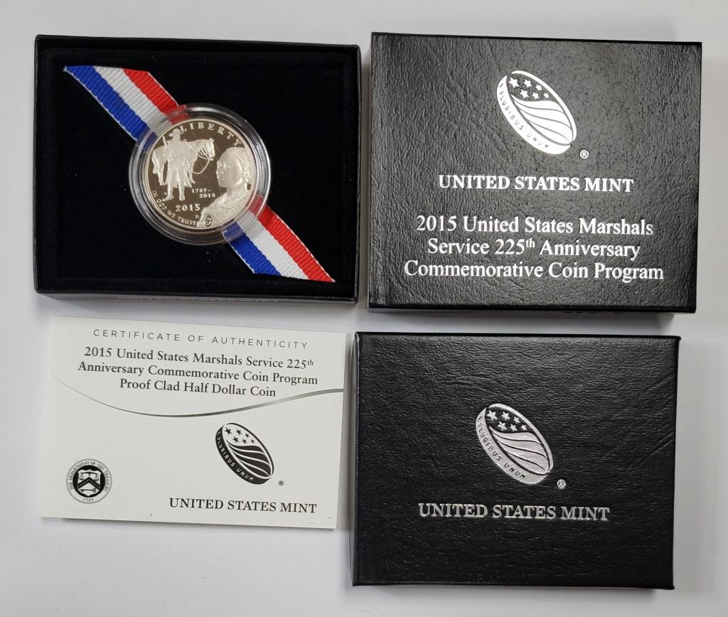 2015 United States Marshals Service 225th Ann. Ha: Proof Clad Half Dollar. W/Box & COA