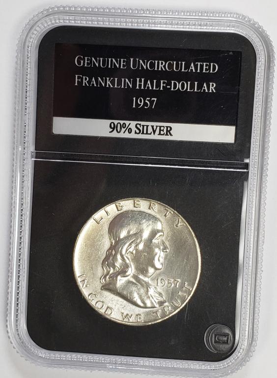 1957-D Silver Franklin Half Dollar Genuine UNC (1 of 4)