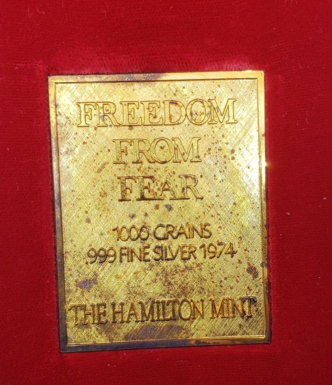 Hamilton Mint "Freedom From Fear" 1000 Grains .999: Fine silver. 2.083 ozt