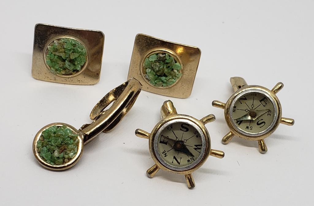 SET! VTG GOLD TONED PAIR OF MEN'S CUFF LINKS (1 of 4)
