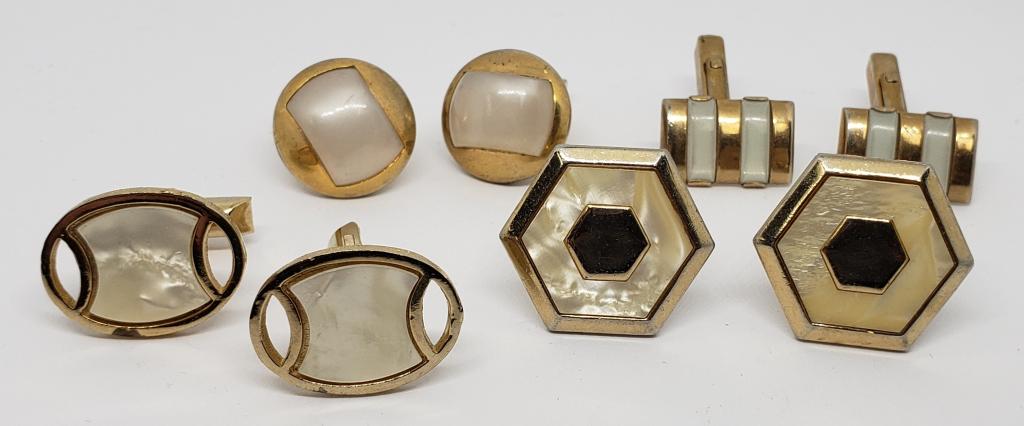 4-VTG PAIRS OF GOLD TONED MEN'S CUFF LINKS (1 of 8)