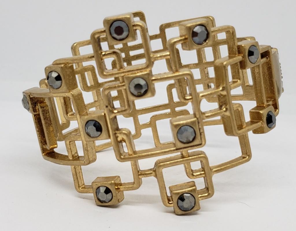 GOLD TONED GEOMETRIC HINGED BANGLES WITH (1 of 5)