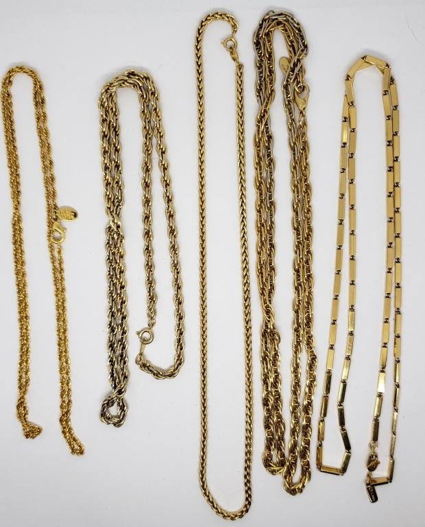 5-GOLD TONED NECKLACES/CHAINS-JOAN RIVERS: TRIFARI-MONET-DIFFERENT LENGTH/STYLES