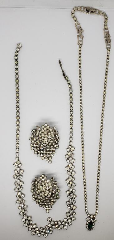 VINTAGE SILVER TONED RHINESTONE JEWELRY LOT (1 of 5)