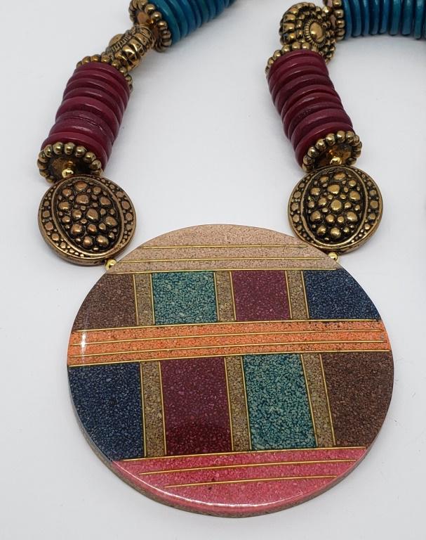 RETRO TEAL AND PURPLE BEADED NECKLACE WITH (1 of 3)