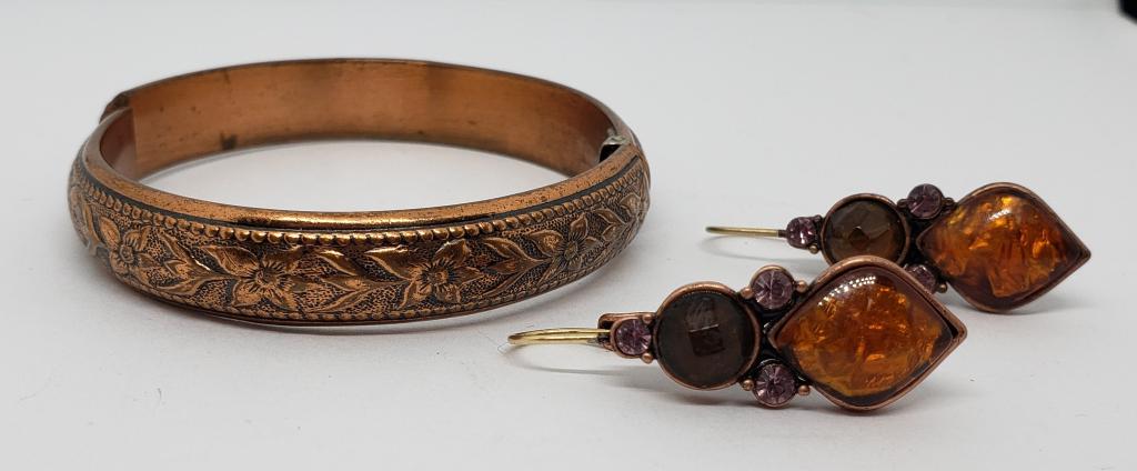 COPPER ENGRAVED HINGED BANGLE PLUS (1)PAIR (1 of 5)