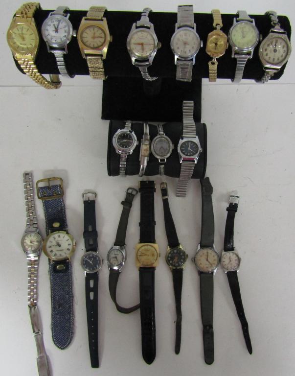 20 Ladies Mechanical Wrist Watches-Eldorado,(8)Tim: Not tested as to working or not-some for parts or repair-some may work-20 Ladies Mechanical Wrist Watches-Eldorado,(8)Timex,Paul Manet-Tissot-Lucerne-Delmark-Accutime-Alsta,B