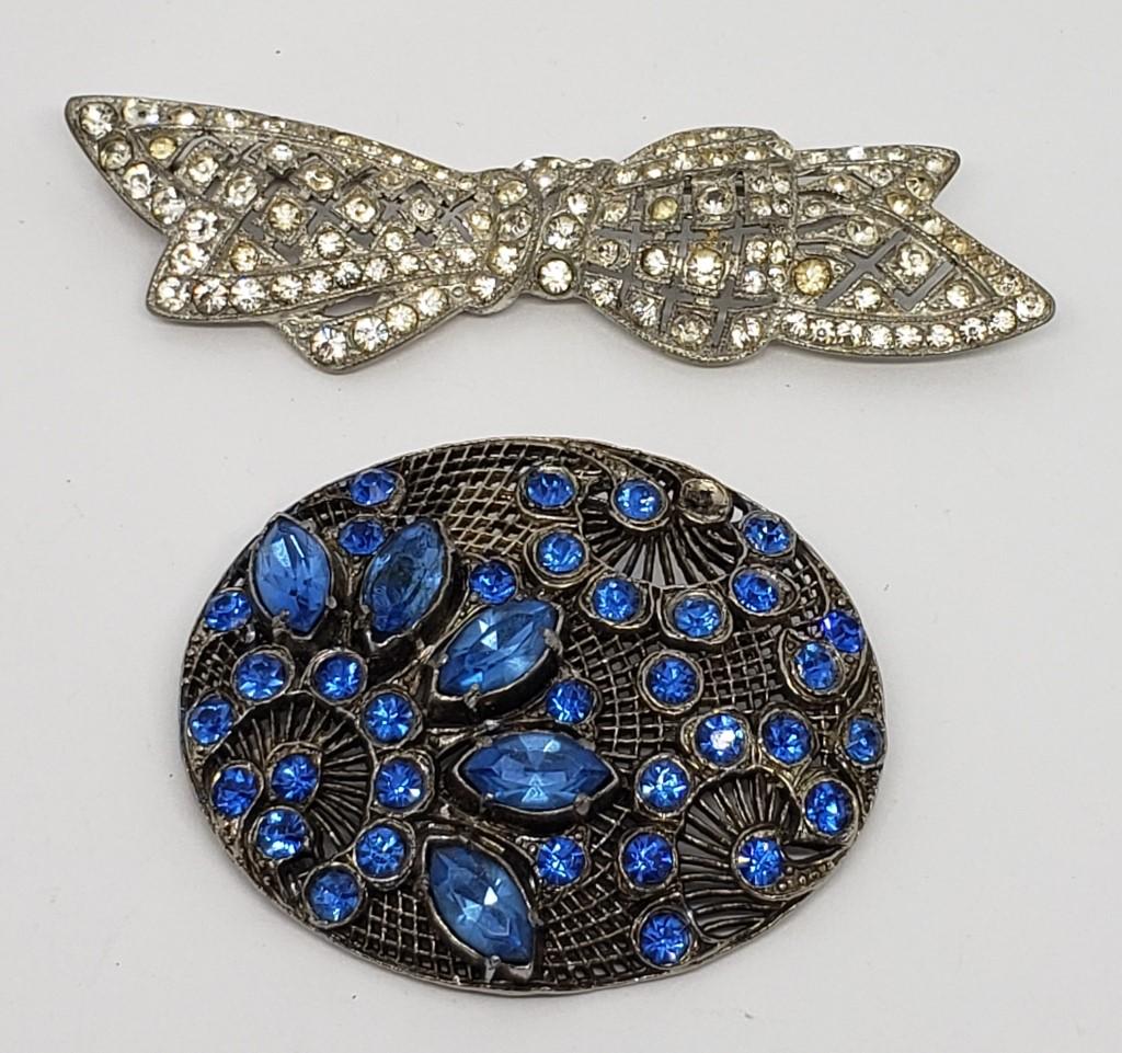 2-VINTAGE SILVER TONED RHINESTONE BROOCHES (1 of 4)