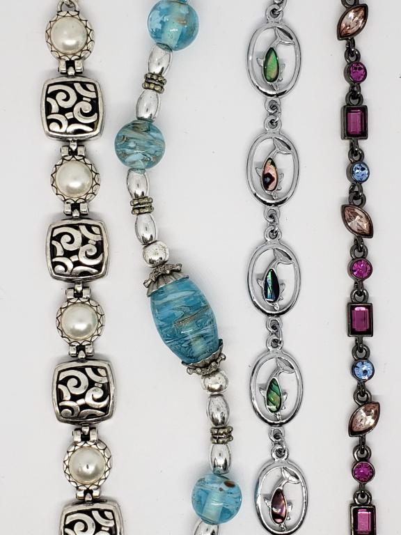 4-SILVER TONED FASHION BRACELETS: (1)RHINESTONES (1 of 4)