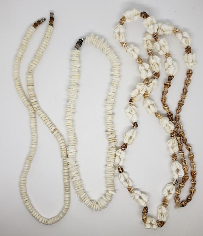 3-VINTAGE SEASHELL & PUKA SHEEL NECKLACES: REGISTER TO BID TODAY