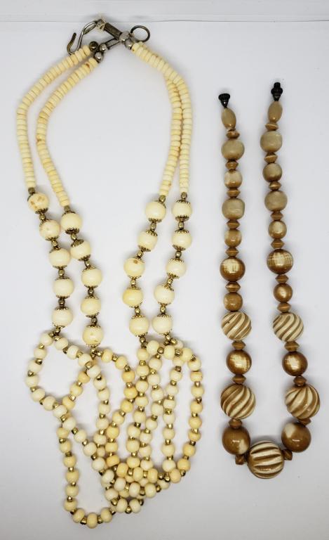 2-VINTAGE BEADED NECKLACES: (1)PORCELIN BROWN (1 of 3)