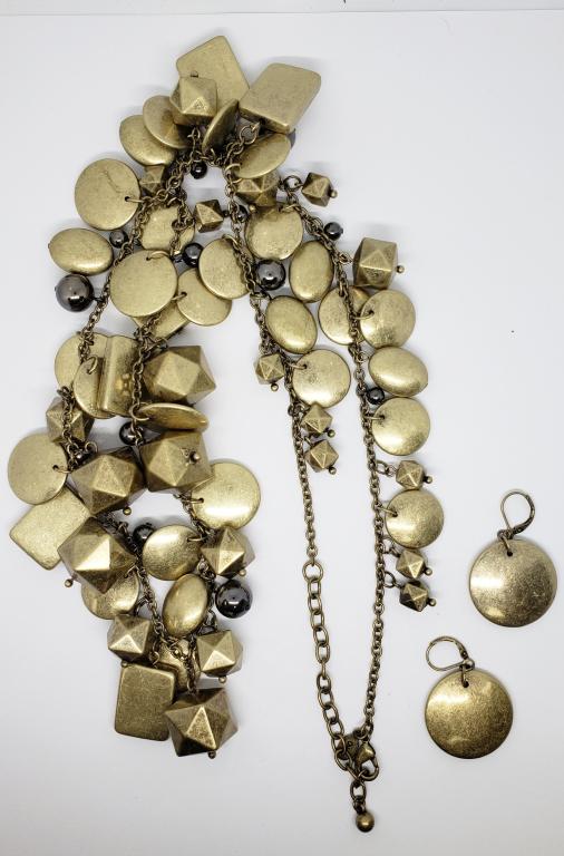 SET! JOAN RIVERS COPPER GEOMETRIC SHAPED: NECKLACE WITH MATCHING PAIR OF PIERCED DANGLE EARRINGS