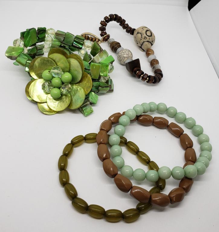 5-EARTH TONED STRETCHY BEADED BRACELETS (1 of 3)