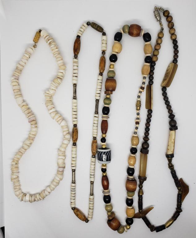 4-VINTAGE PUKA SHELL AND WOODEN BEADED (1 of 5)