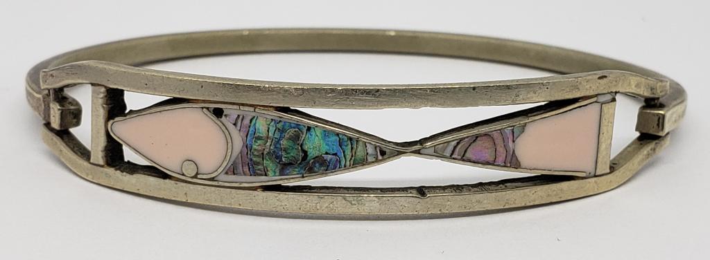 STERLING SOUTHWESTERN HINGED BANGLE WITH (1 of 4)