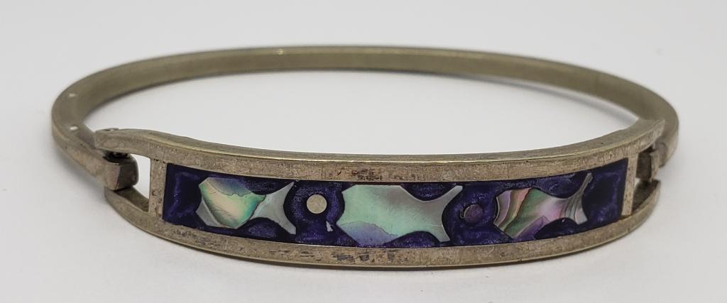 MEXICO STERLING HINGED BANGLE WITH PURPLE (1 of 5)
