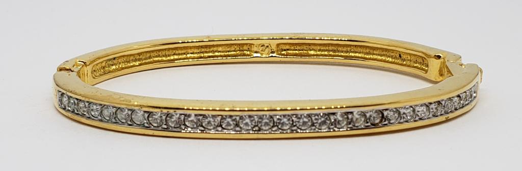 SWAROVSKI GOLD TONED HINGED BANGLE (1 of 5)