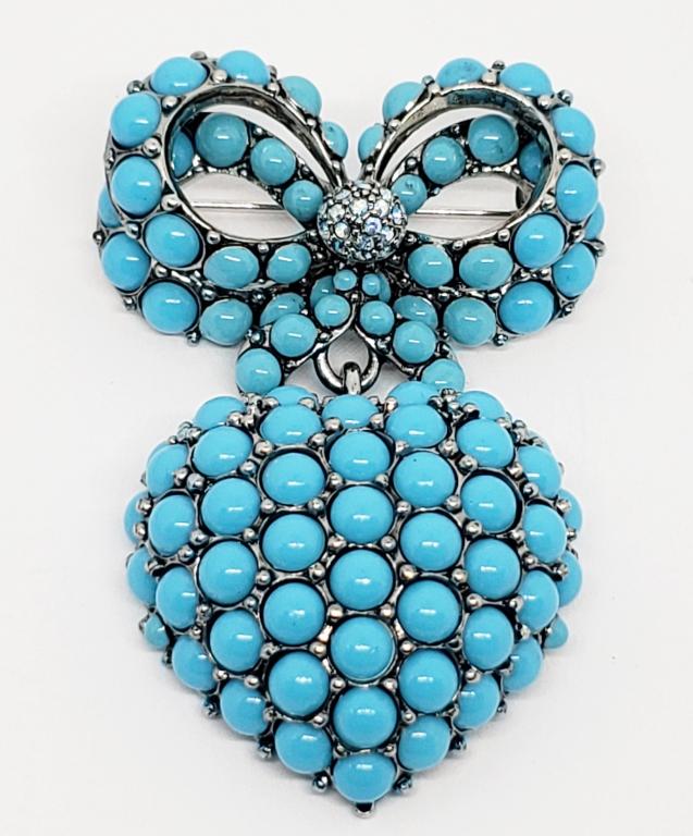 VTG JOAN RIVERS TURQUOISE BEADED DANGLY HEART (1 of 6)