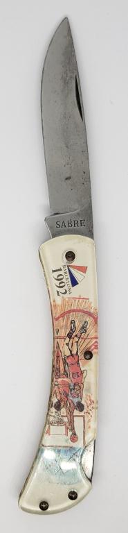 SABRE POCKET KNIFE 1992 BARCELONA: OLYMPICS POCKET KNIFE SINGLE BLADE VINTAGE