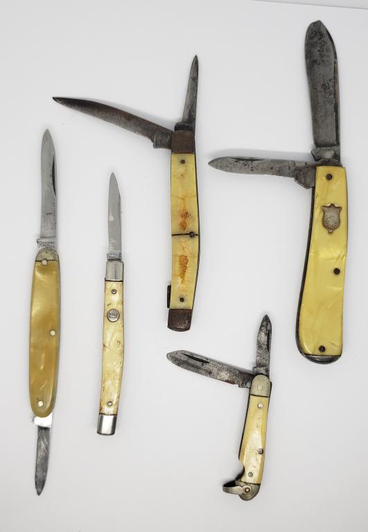 (5) YELLOW HANDLE POCKET KNIVES (1 of 2)