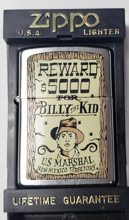 1995 Zippo Lighter - Billy The Kid: In very good condition! Looks like it was only struck and not actually carried. Needs fluid.