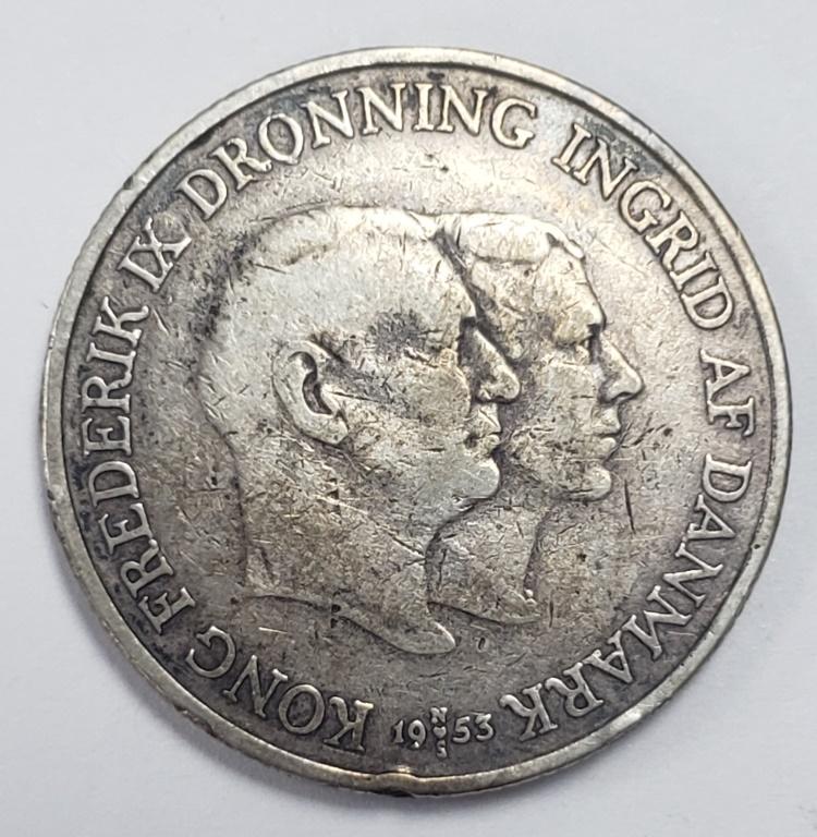 1953 DENMARK 2 KRONER SILVER COIN (1 of 2)