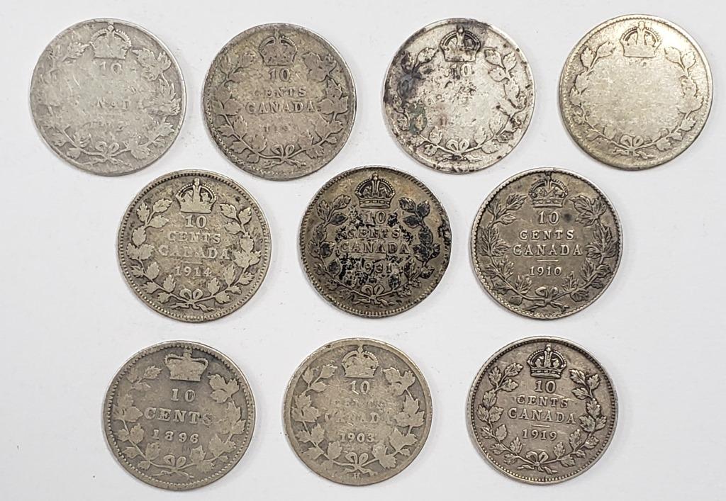 (10) EARLY DATE CANAD SILVER DIMES (1 of 2)