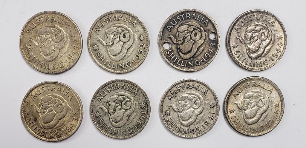 (8) SILVER AUSTRALIA SHILLINGS (1 of 2)