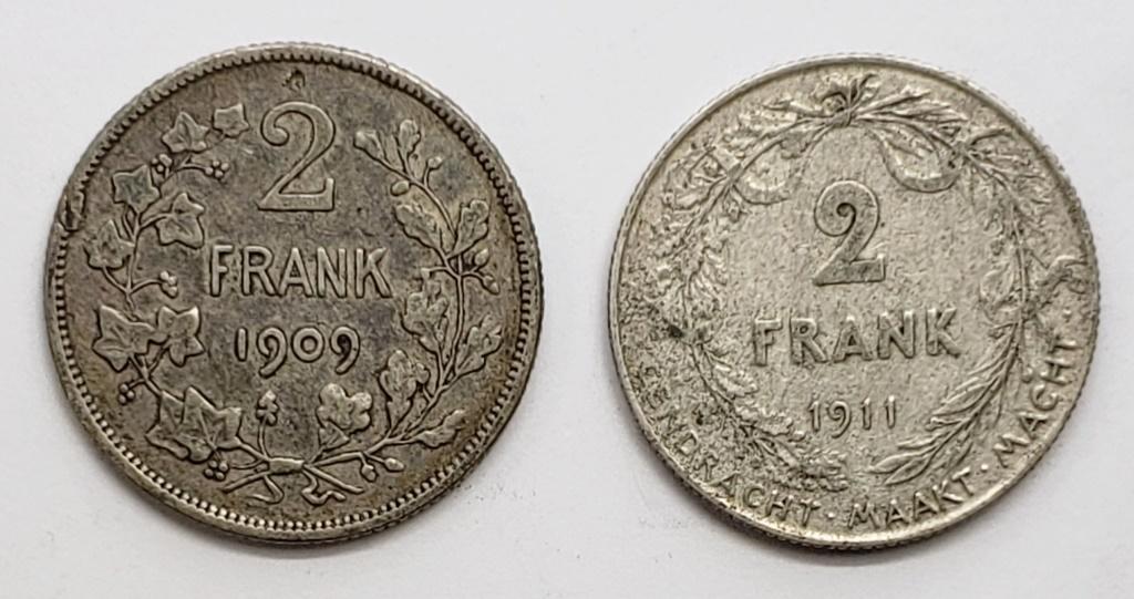 1909 & 1911 Belgium 2 Frank: Silver Coins - 19.9g