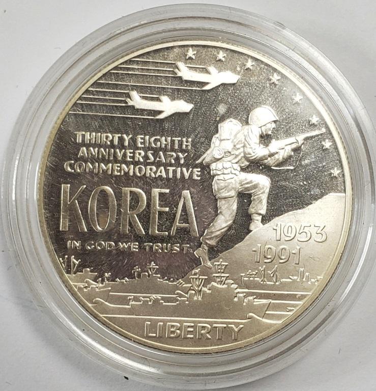 1991 US Korea Memorial Silver Dollar Proof.: W/Box & COA.