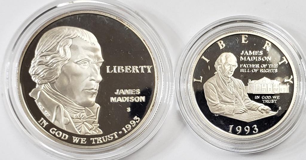 1993 Bill of Rights Commem. 2-Coin Silver Proof Se: Both the dollar and half are 90% silver. W/box & COA