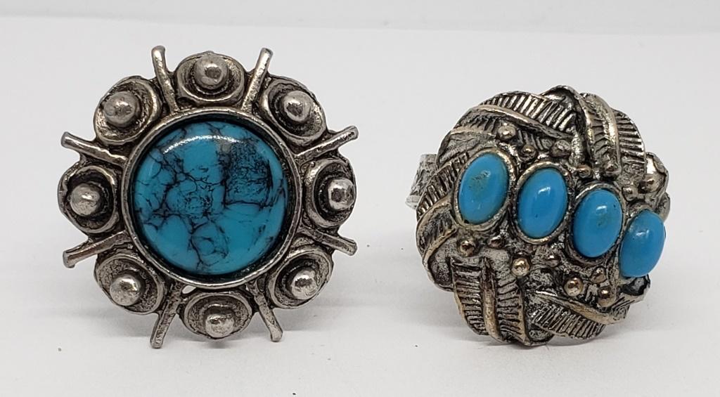 2-SILVER TONED SOUTHWESTERN RINGS (1 of 4)