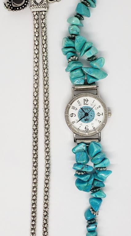 SILVER OTNE DOUBLE STRANDED TURQUOISE BEADED (1 of 4)