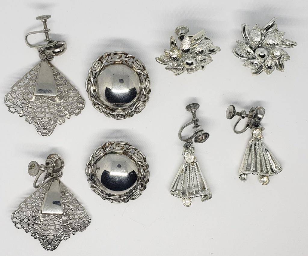 4-PAIRS OF VTG SILVER TONED CLIP ON/TWIST (1 of 7)
