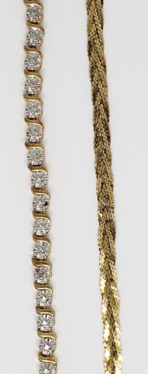 2-GOLD TONED STERLING BRACELETS: TENNIS BRACELET w/FLIP FLOP CHARM - BOTH 7" LONG ( 10 DWT)