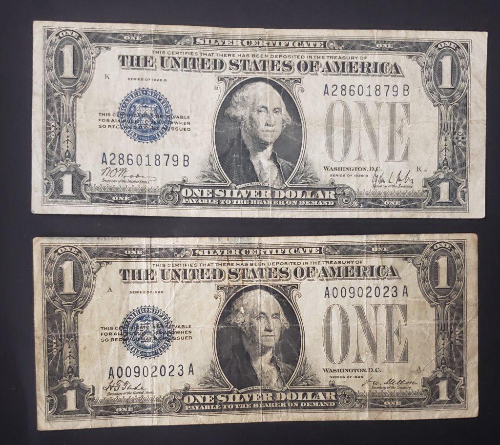 (2) 1928 "FUNNY BACK" SILVER CERTS (1 of 2)