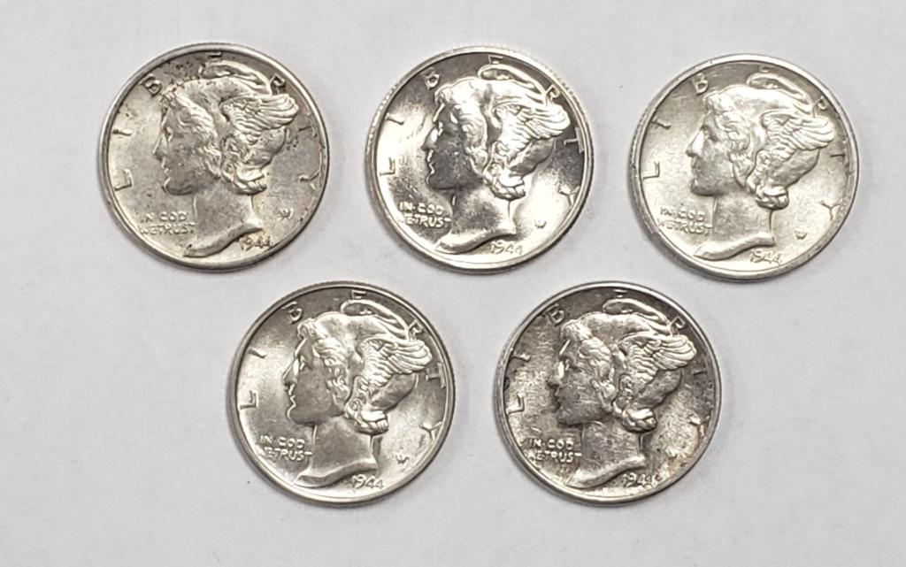 (5) 1944 BU MERCURY SILVER DIMES - MIXED MINTS (1 of 2)