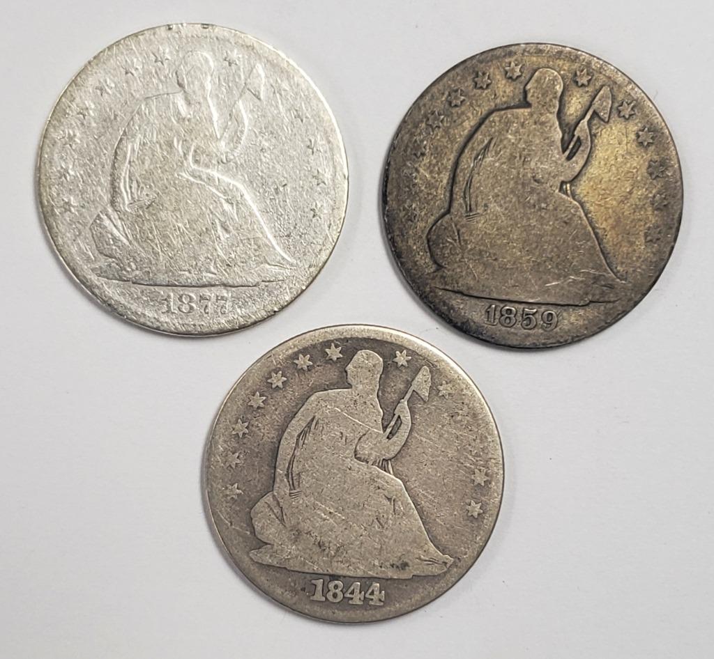 1844, 1859-O, 1877-S SEATED HALF DOLLARS (1 of 2)