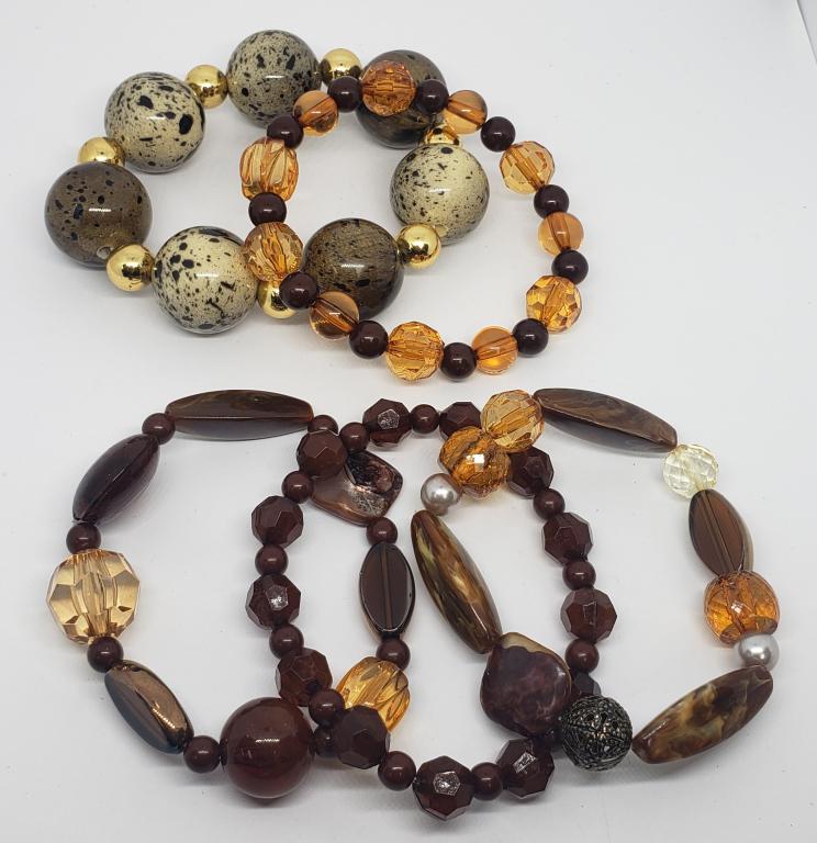 5-EARTH TONED BEADED STRETCHY BRACELETS (1 of 2)