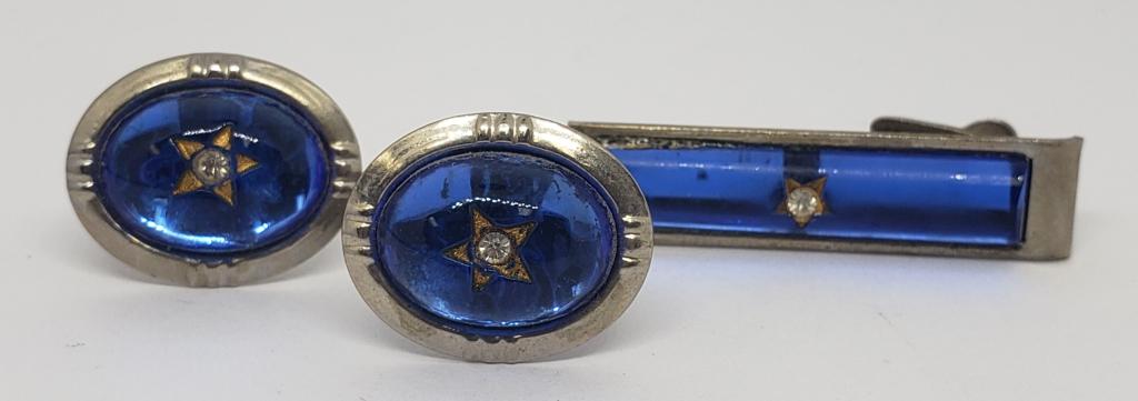 SET! SILVER TONED MEN'S CUFF LINK WITH NAVY (1 of 4)