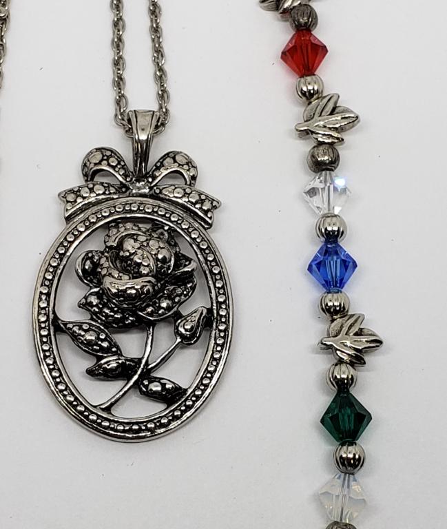 VINTAGE SILVER TONED ROSE NECKLACE "I LOVE (1 of 3)