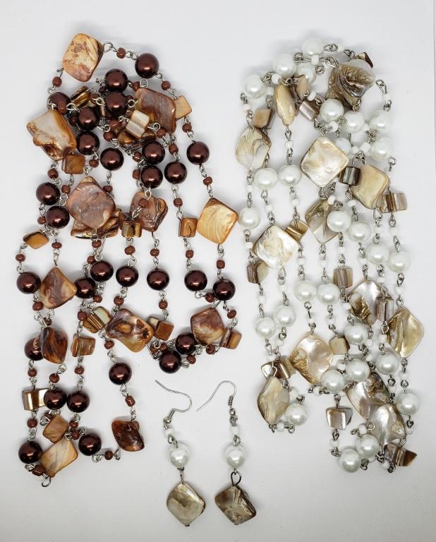 2-VTG SILVER TONED SHELL AND BEADED NECKLACE (1 of 5)