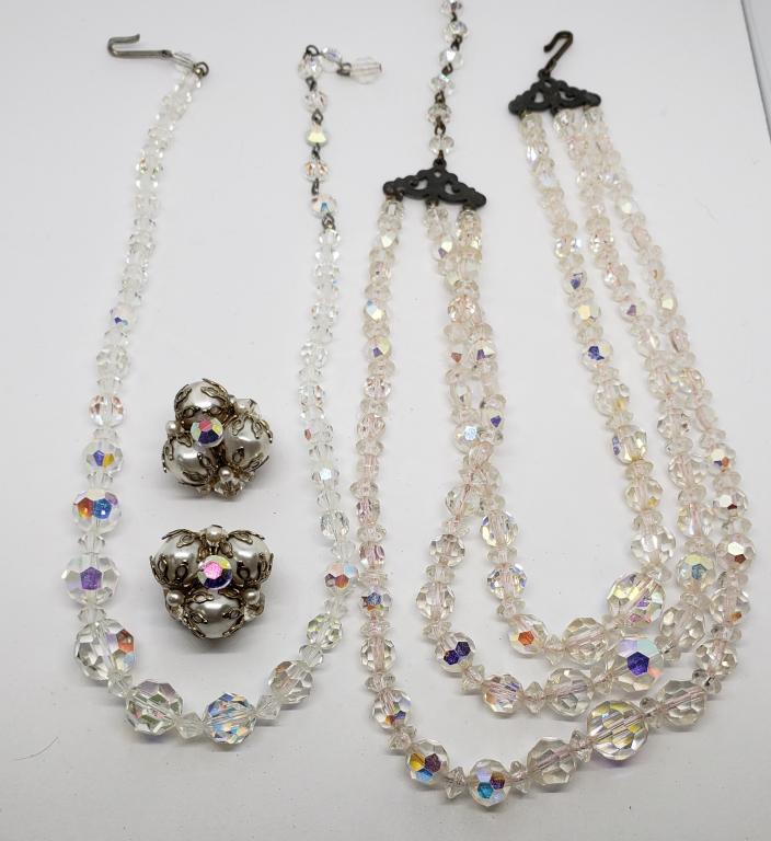 2-VTG SILVER TONED CLEAR BEADED NECKLACES (1 of 4)
