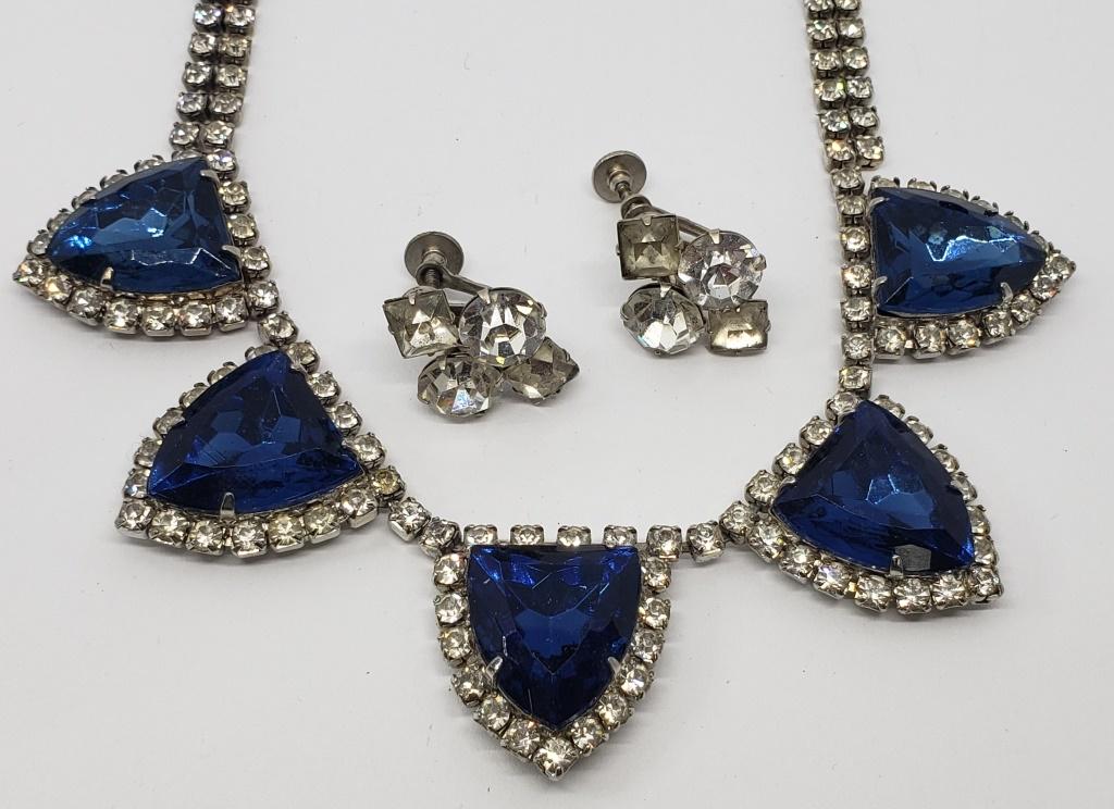 VINTAGE SILVER TONED RHINESTONE NECKLACE WITH (1 of 4)