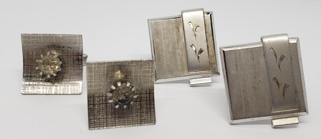 2-PAIRS VTG MEN SILVER TONED CUFF LINKS (1 of 3)