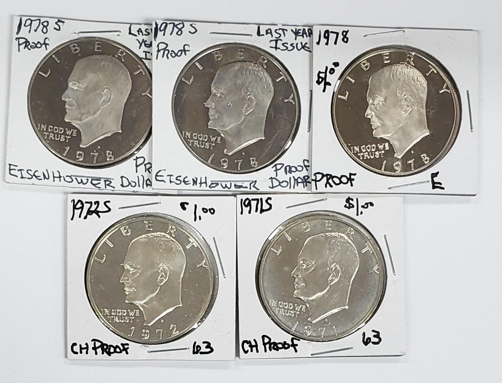 2-SILVER PROOF IKE's & 3-CLAD PROOF IKE's (1 of 2)