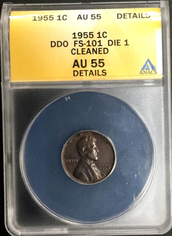 1955 DDO LINCOLN CLEANED AU 55 DETAILS - ANACS: Live Online Auctions Weekly!