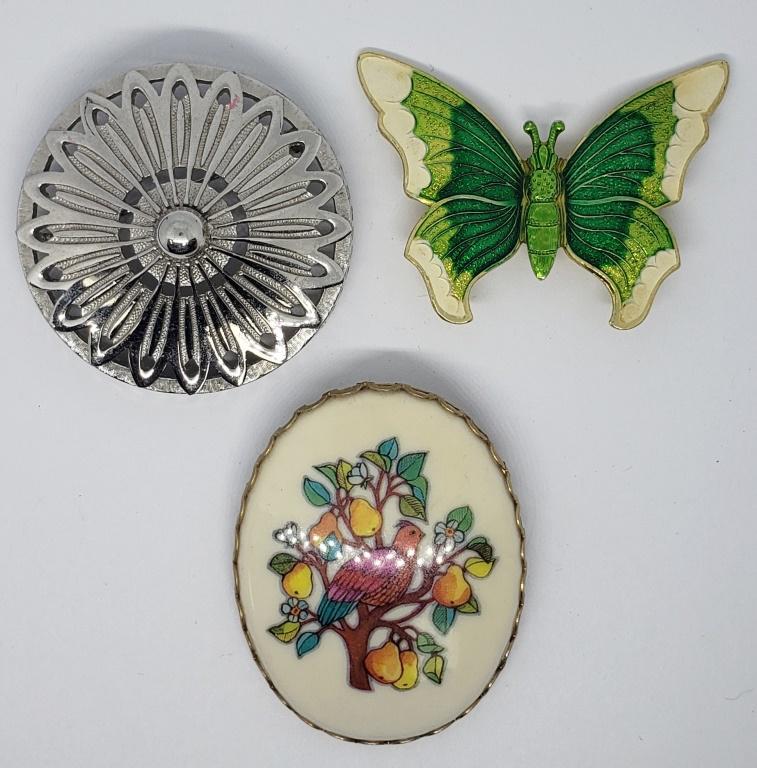 3-VINTAGE BROOCHES: (1)HALLMARK PARTIRGE IN (1 of 5)