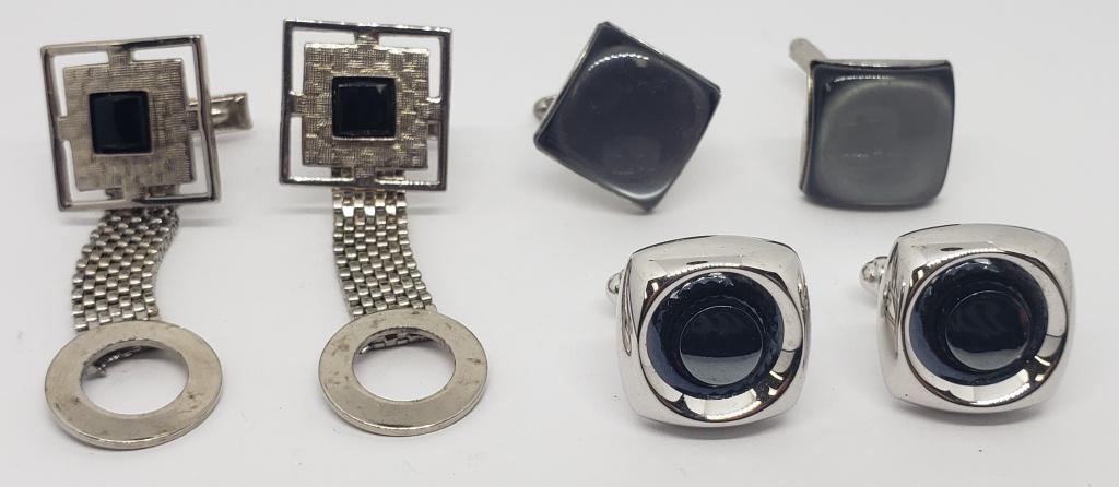 3-VTG PAIRS OF SILVER TONED MEN'S CUFF LINKS (1 of 4)