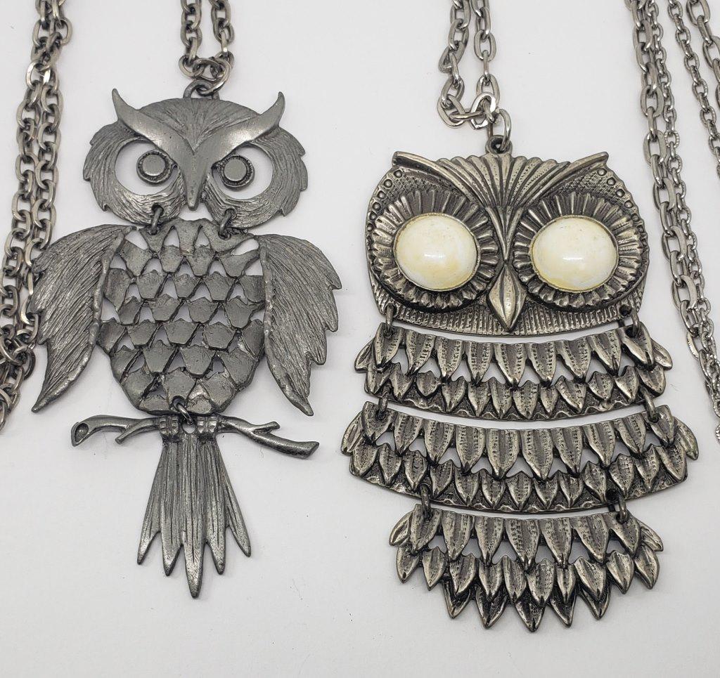 2-VTG SILVER TONED OWL NECKLACES (1)GOLDETTE (1 of 5)